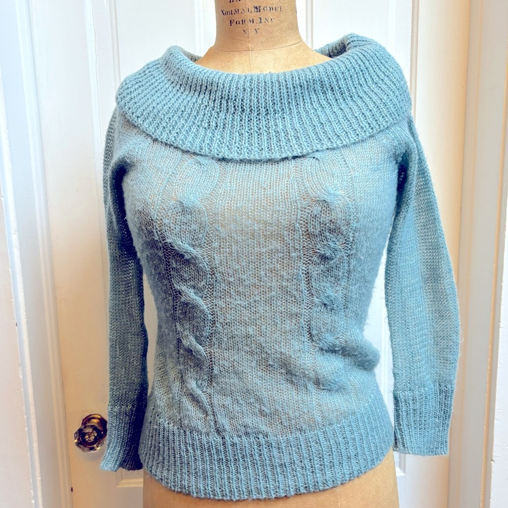 Vintage Y2K Twenty One Powder Blue Translucent Knit Sweater Size Small - Picture 4 of 7